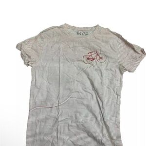 Striped Bicycle Graphic T-Shirt with Red Bike Design